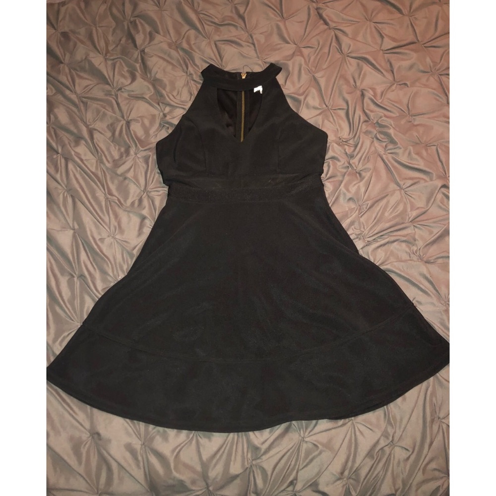 Black High-Neck Cocktail Dress with Mesh